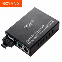 博扬（BOYANG）BY-DG102S 千兆一光二电单模双纤光纤收发器交换机 光纤转换器 防雷SC接口 25公里外置电源