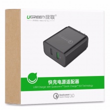 绿联 QC3.0+2.4A双口快充充电器 FCP华为P9多口USB充电头 苹果安卓手机电源适配器 支持小米5/6荣耀 30599 黑
