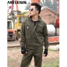 安拓 工作服套装男劳保服电焊工汽修迷彩工程服春秋长袖作训服全棉户外 绿色 165