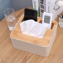 竹木纸巾盒 创意简约抽纸盒 家用多功能遥控器收纳盒卷纸筒 SQ-3161方形纸巾盒