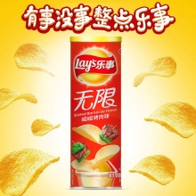 乐事（Lay’s）无限薯片 零食 休闲食品 嗞嗞烤肉味104g罐装 百事食品