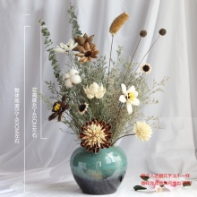 绿色窑变花瓶+干花套装7